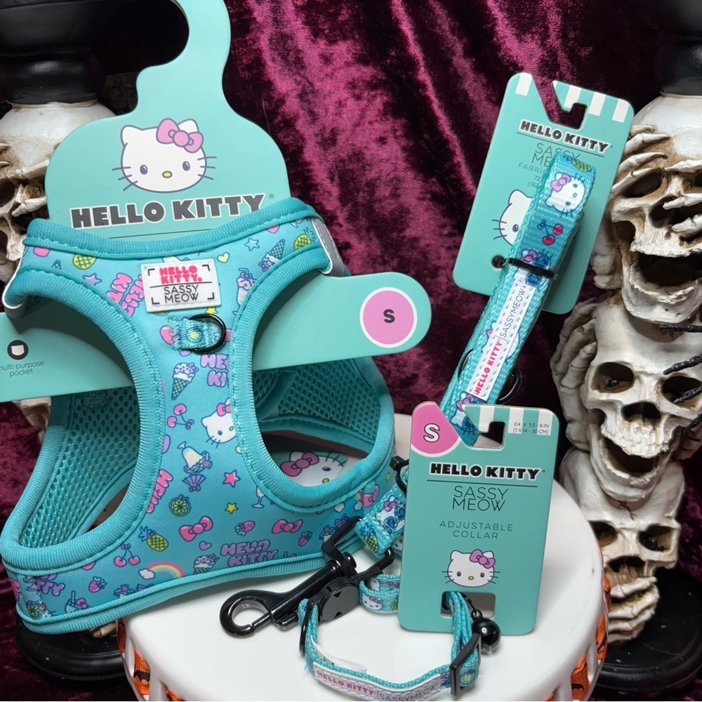 Sassy Meow Sanrio Hello Kitty SMALL Cat Dog Blue Collar Leash & Harness